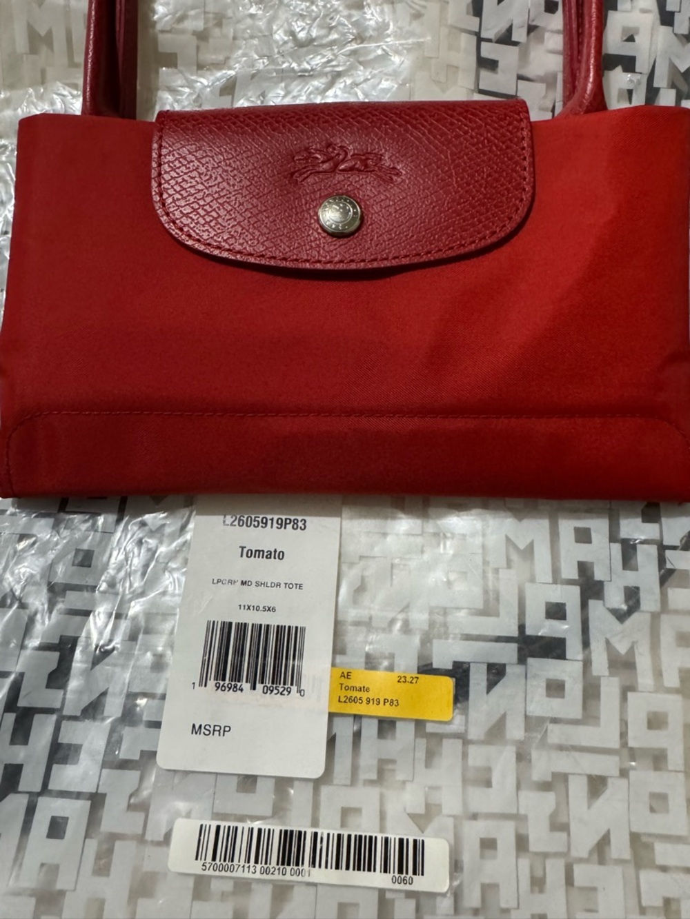 Longchamp Le Pliage Tomato Red Shoulder Tote